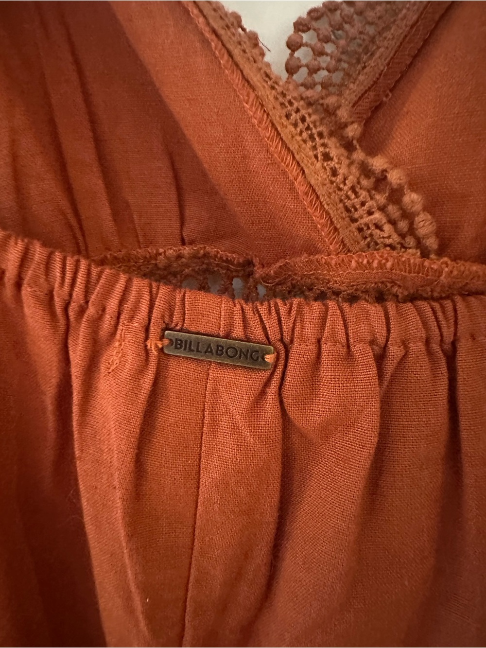 Billabong Rust Crochet Wide Leg Jumpsuit Boho Romper - Picture 3 of 6